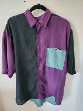 Vintage 90s Siegfried 100% Silk Colorblock Button Up Shirt Mens L
